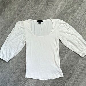 Sanctuary Ribbed White Puff Sleeve Top